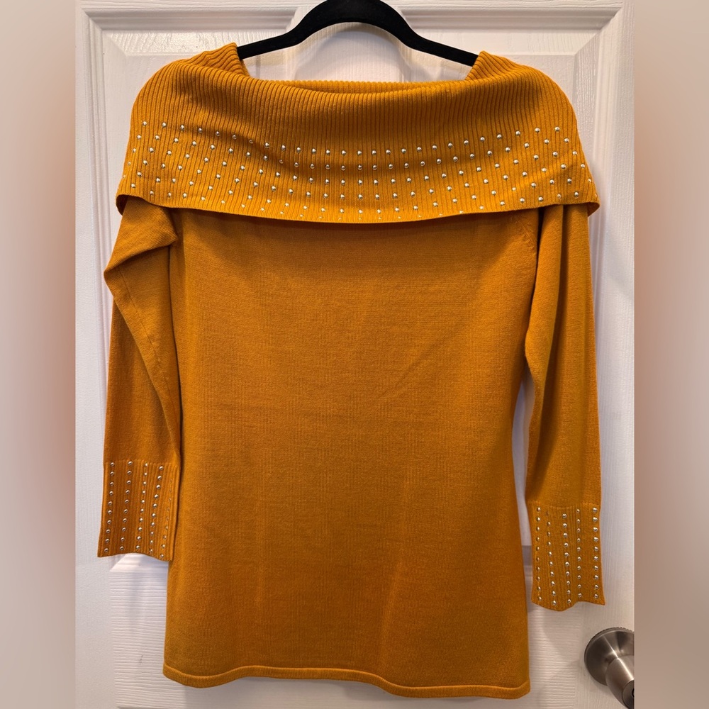 Women's Mustard Sweater with Studded Details NWT